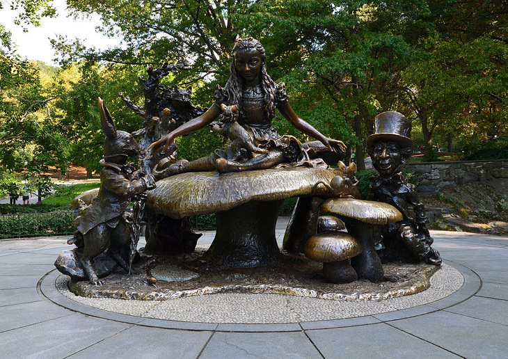 Buildings, attractions, statues, monuments, tributes and memorials found in New York City’s Central Park, Alice in Wonderland, located on East 74th Street in Central Park’s Conservatory Water