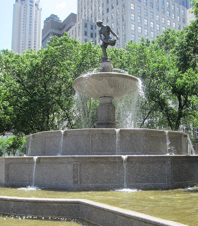Buildings, attractions, statues, monuments, tributes and memorials found in New York City’s Central Park, Pulitzer Fountain, also known as the "Fountain of Abundance", with the statue Pomona atop, located in Grand Army Plaza, at the intersection of 59th Street & 5th Avenue