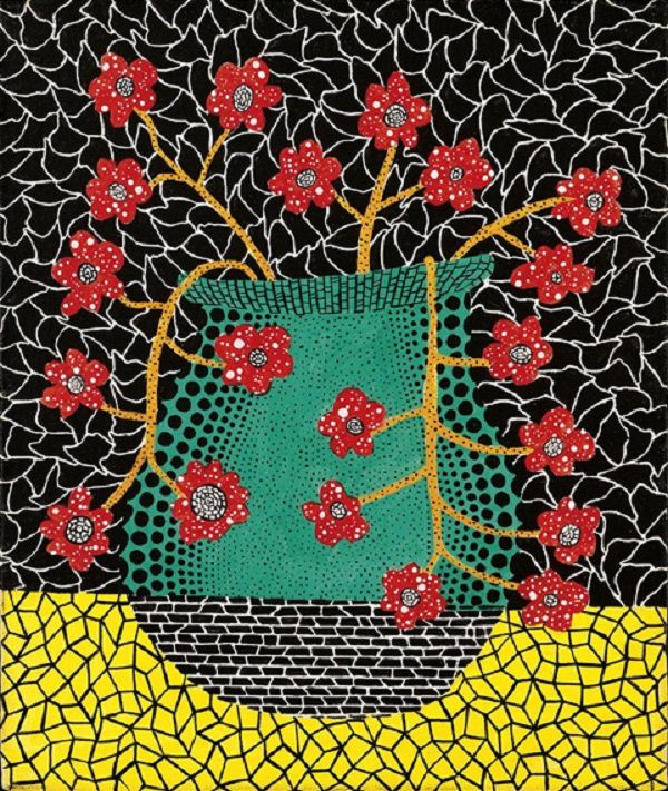 Paintings, artwork, installations and exhibitions created by Yayoi Kasuma, 91 year old Japanese Abstract Impressionist Artist, Flowers, 1983