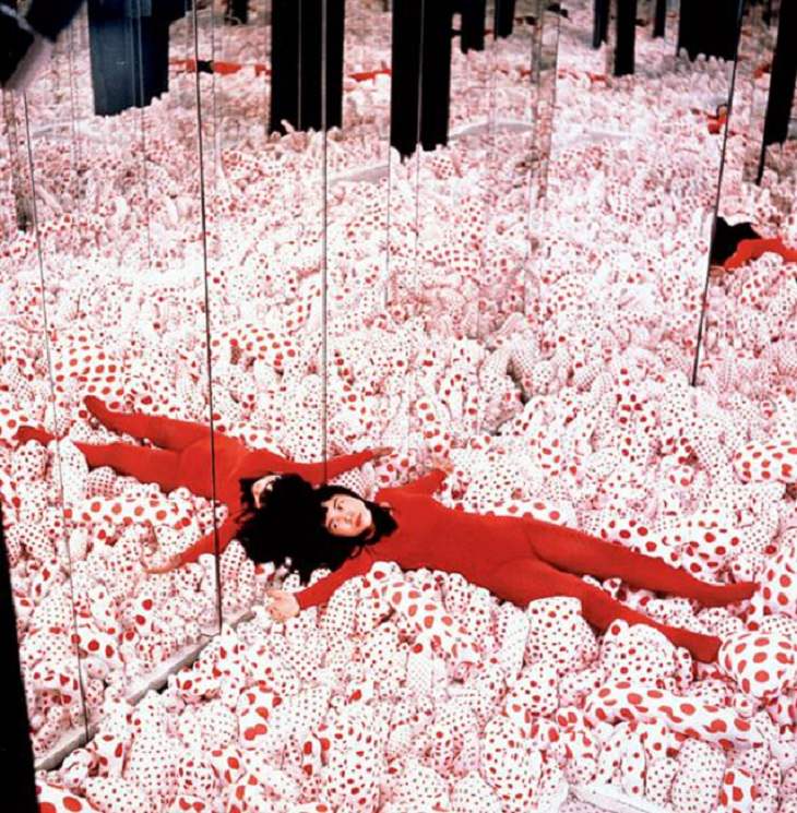 Paintings, artwork, installations and exhibitions created by Yayoi Kasuma, 91 year old Japanese Abstract Impressionist Artist, Infinity Mirror Room, 1965