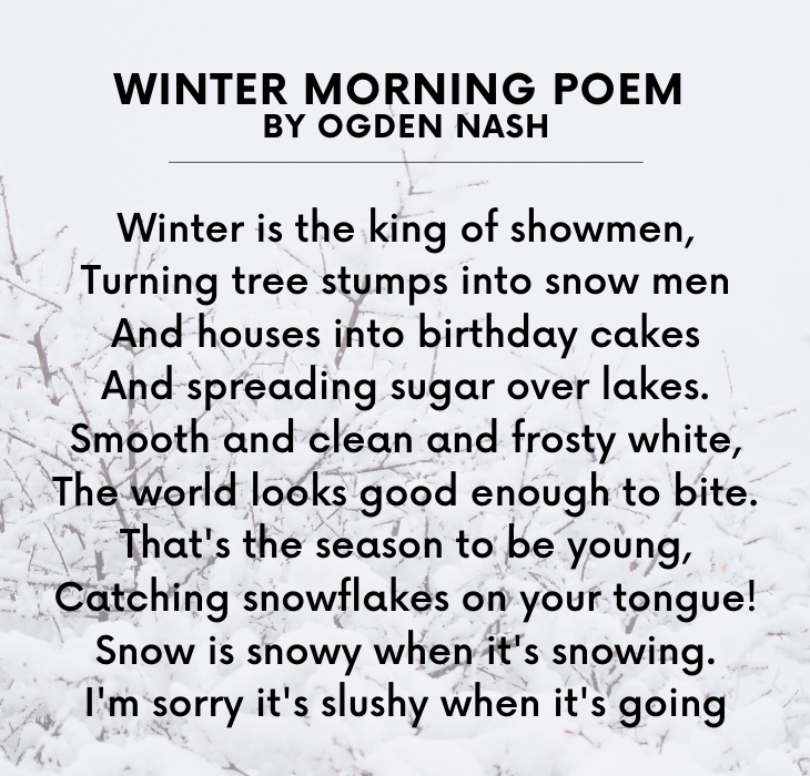 Beautiful Short Poems by famous and brilliant poets and authors, Winter Morning Poem, By Ogden Nash