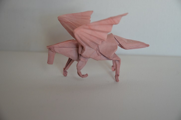 Origami animals, real and mythological, designed by Japanese origami expert Satoshi Kamiya, Pegasus