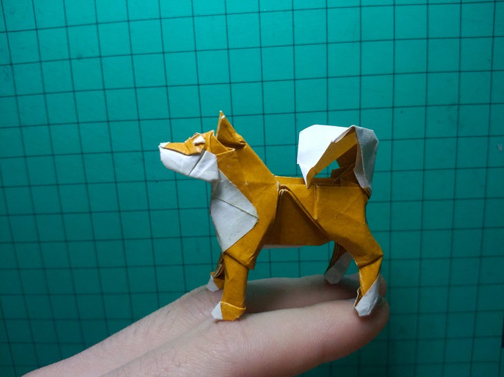 Origami animals, real and mythological, designed by Japanese origami expert Satoshi Kamiya, Dog