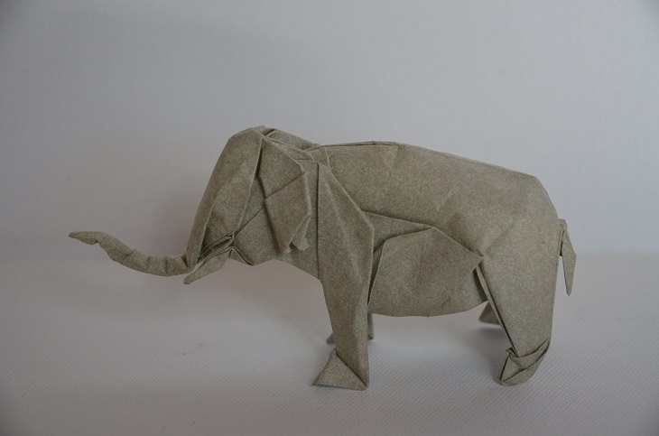 Origami animals, real and mythological, designed by Japanese origami expert Satoshi Kamiya, Elephant