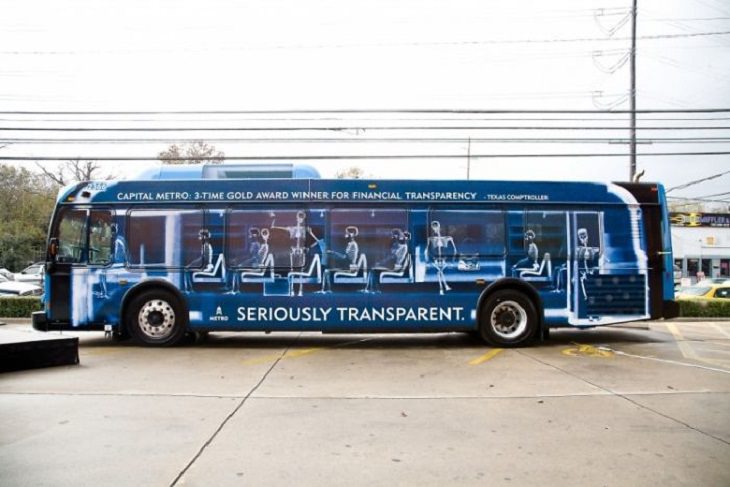 Creative and clever bus advertisements and bus art, Capital Metro: Seriously transparent