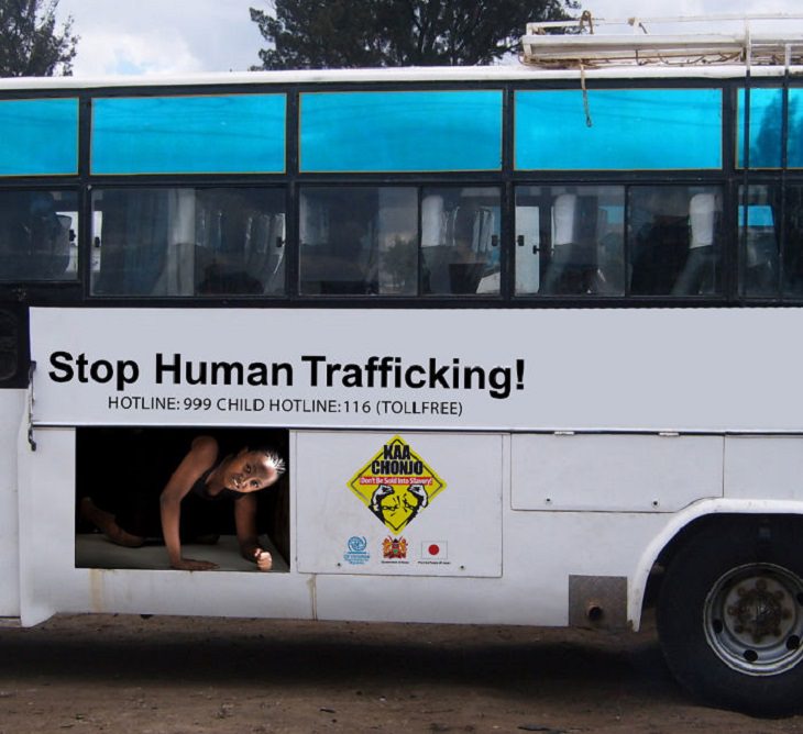 Creative and clever bus advertisements and bus art, Stop Human Trafficking, the International Organization for Migration