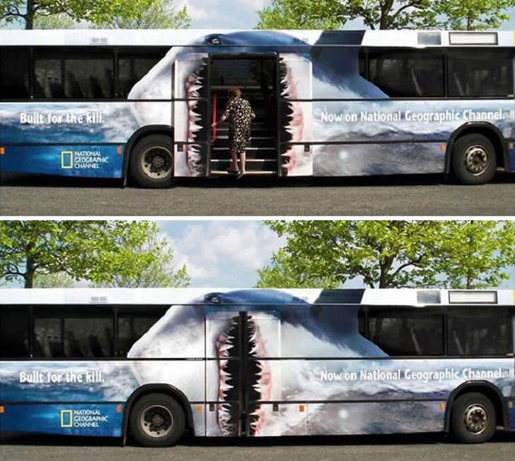 Creative and clever bus advertisements and bus art, Build for the Kill, now on National Geographic