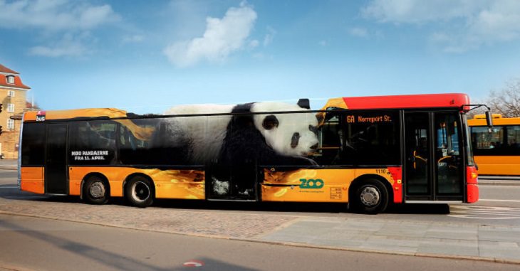 Creative and clever bus advertisements and bus art, panda bus for Copenhagen Zoo