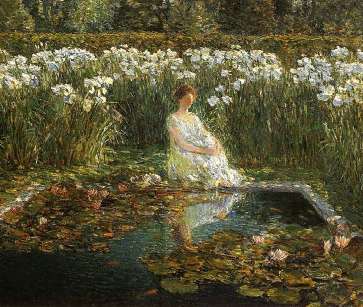 Impressionist paintings from American artist Frederick Childe Hassam, Lilies, 1910