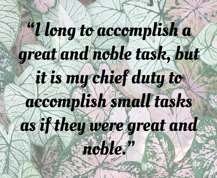 Inspiring quotes from Helen Keller, “I long to accomplish a great and noble task, but it is my chief duty to accomplish small tasks as if they were great and noble.”