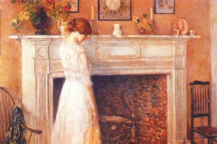 Impressionist paintings from American artist Frederick Childe Hassam, In the old house, 1914