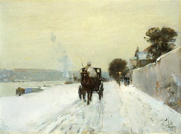 Impressionist paintings from American artist Frederick Childe Hassam, Along the Seine, 1887