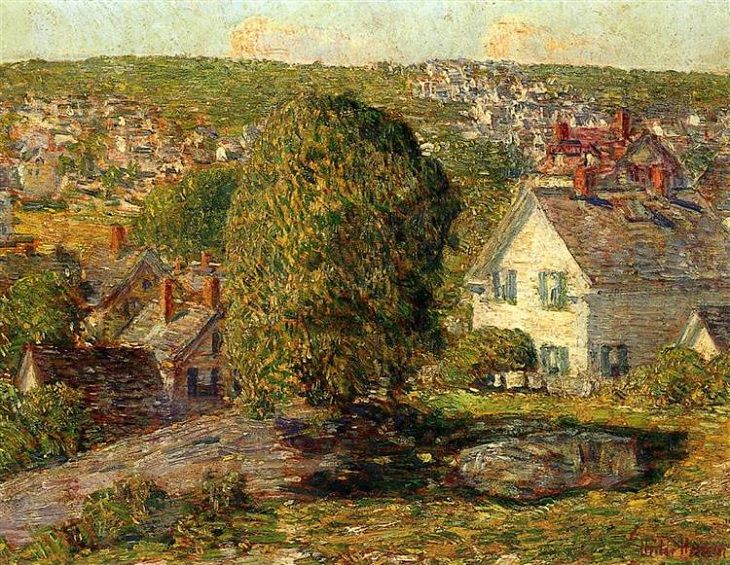 Impressionist paintings from American artist Frederick Childe Hassam, Outskirts of East Gloucester, 1918