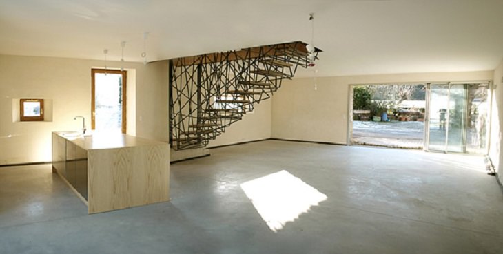 Unique and creative stair, staircase, stairwell designs for dream homes, Steel Stair Mesh at Villa La Rouche, designed by Archiplein