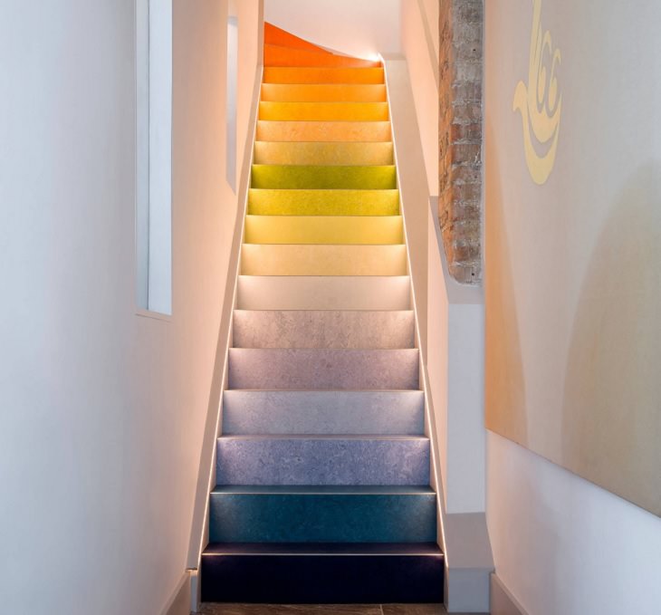 Unique and creative stair, staircase, stairwell designs for dream homes, Rainbow gradient watercolor staircase