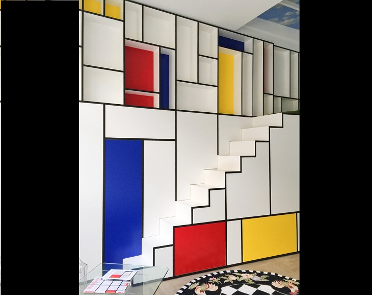 Unique and creative stair, staircase, stairwell designs for dream homes, Piet Mondrian inspired stairwell