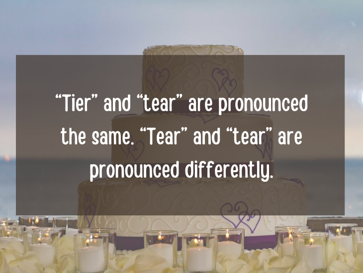 Examples and facts that show that English is a funny language, “Tier” and “tear” are pronounced the same, “Tear” and “tear” are pronounced differently