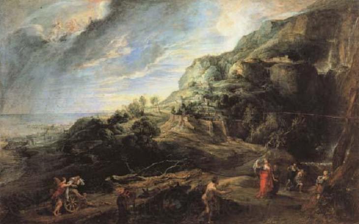 Paintings by various notable artists from different eras inspired by stories from Greek Mythology, ‘Odysseus on the island of the Phaecians’, by Peter Paul Rubens, 1630-1635