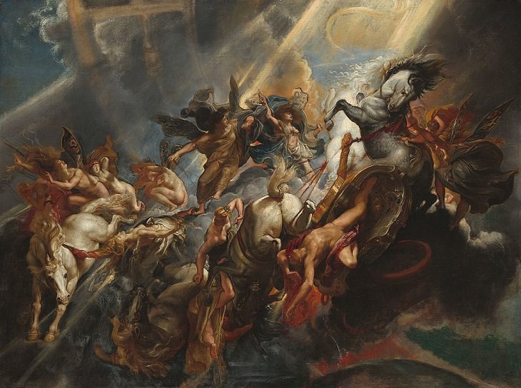 Paintings by various notable artists from different eras inspired by stories from Greek Mythology, ‘The Fall of Phaeton’, by Peter Paul Rubens, 1604-1605