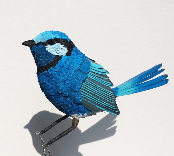 Beautiful and colorful bird sculptures made from paper, paper birds, by Indian artist Niharika Rajput, The splendid fairy wren