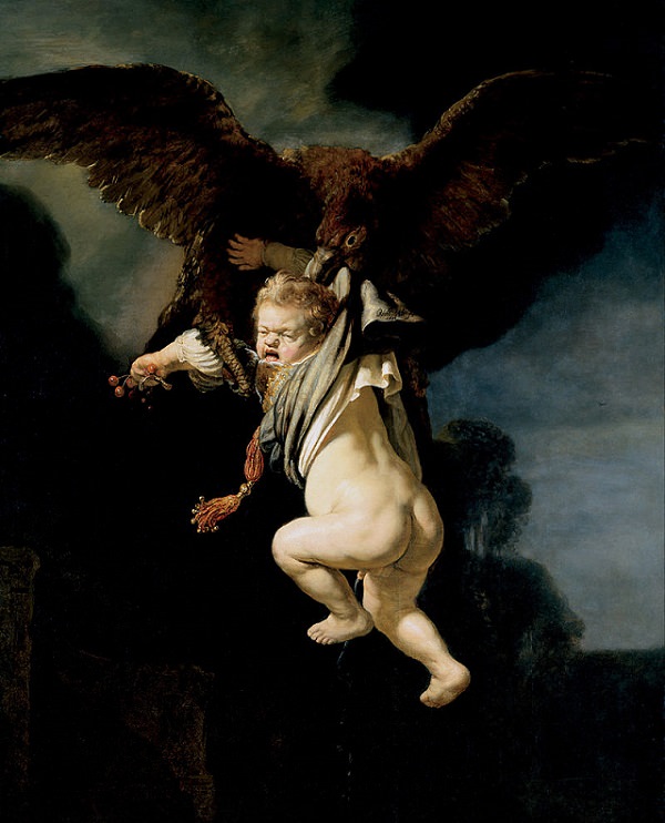 Paintings by various notable artists from different eras inspired by stories from Greek Mythology, ‘The Abduction of Ganymede’, by Rembrandt, 1635