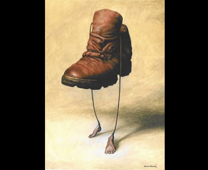 Illustrations, caricatures and other works of art by satirical Albanian artist Agim Sulaj, Shoes