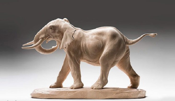 Realistic Animal Sculptures carved out of wood by woodworking Italian artist Guiseppe Rumerio, elephant