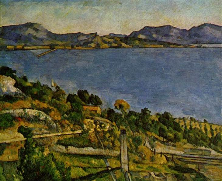 Post Impressionist works of art and paintings by highly influential French artist Paul Cézanne, the father of modern art, The Bay of Marseilles seen from L'Estaque (Le golfe de Marseille vu de l’Estaque), 1883