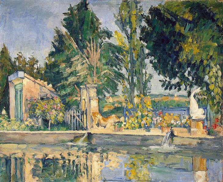 Post Impressionist works of art and paintings by highly influential French artist Paul Cézanne, the father of modern art, Jas de Bouffan, The Pond, 1876