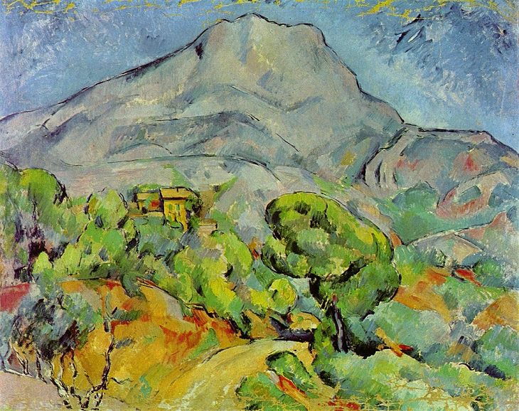 Post Impressionist works of art and paintings by highly influential French artist Paul Cézanne, the father of modern art, Road at the Mont Sainte-Victoire, 1898-1902