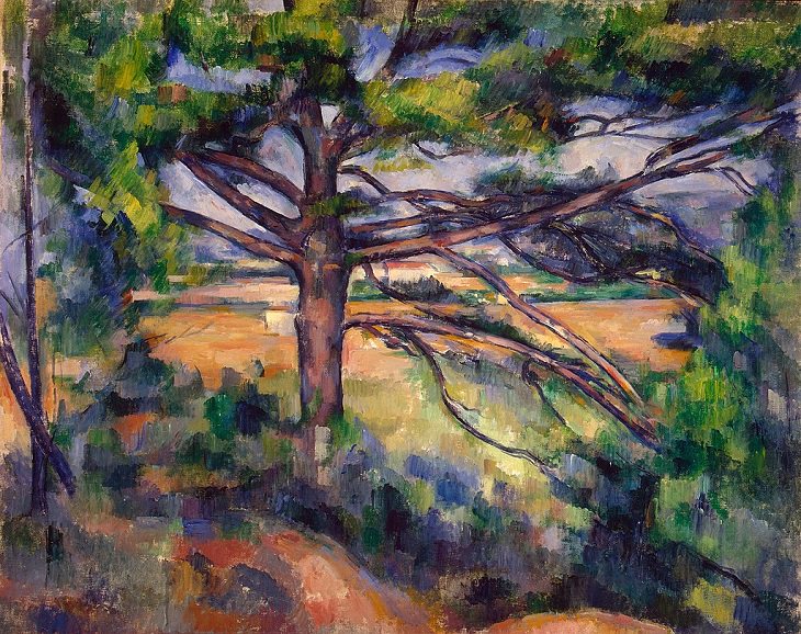 Post Impressionist works of art and paintings by highly influential French artist Paul Cézanne, the father of modern art, Large Pine and Red Earth, 1895