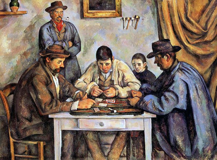 Post Impressionist works of art and paintings by highly influential French artist Paul Cézanne, the father of modern art, The Card Players, 1890-1892