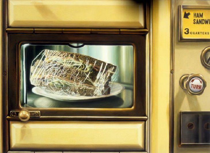 Hyper realistic paintings by 20th century photorealist and American artist Charles Bell, Horn and Hardart, 1974