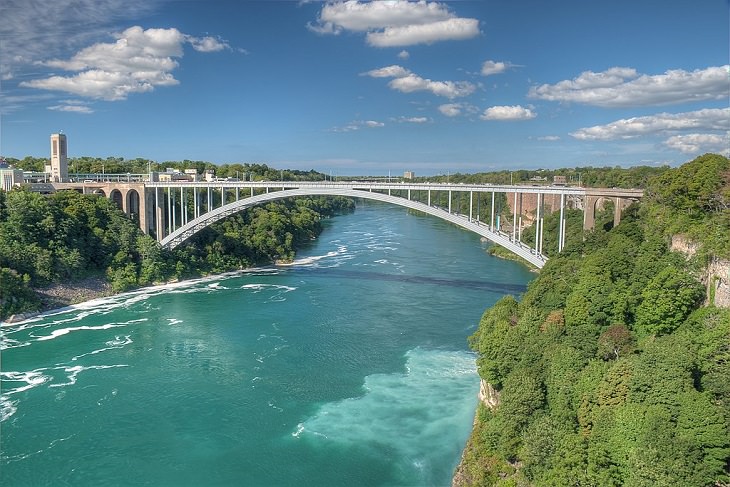 Sights, trails, cruises, activities, natural wonders and fun family events found at Niagara Falls between New York, United States and Ontario, Canada, The Rainbow Bridge, the third segment of the Niagara Falls Bridge between both countries