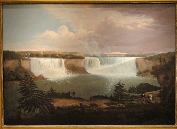 Sights, trails, cruises, activities, natural wonders and fun family events found at Niagara Falls between New York, United States and Ontario, Canada, A General View of the Falls of Niagara by Alvan Fisher, 1820