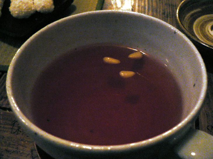 Recipe for healthy Korean traditional cold fruit tea, good for digestion, Sujeonggwa, bowl of tea