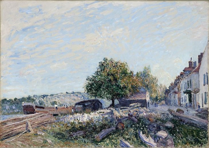 Painted landscape and other works of art made by 19th century impressionist painter Alfred Sisley, Saint Mammès-Morning, 1884