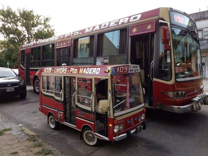 Photographs that show the size of objects and animals by comparison, miniature bus beside a large bus