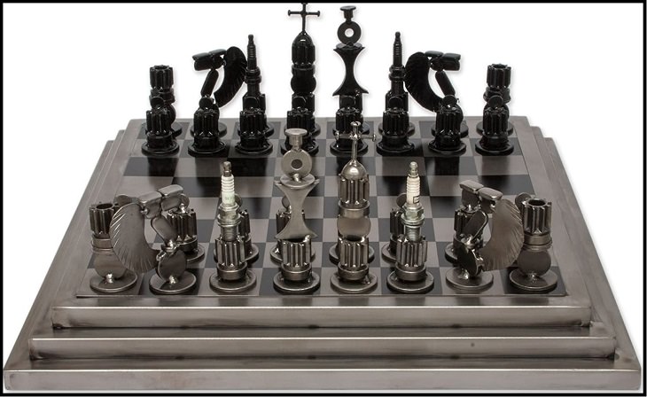 Unique and creative chess sets, Recycled Metal Auto-Parts Chess Set