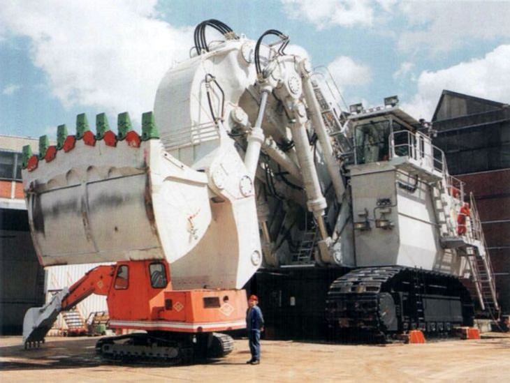 Photographs that show the size of objects and animals by comparison, a massive excavator about to lift a normal-size excavator