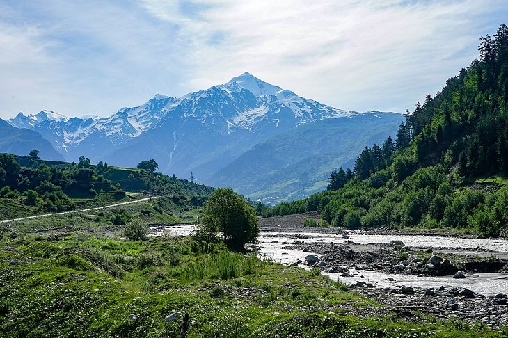 Must-see places in The Caucasus in Europe, Mount Tetnuldi and Mulkhra River in Georgia
