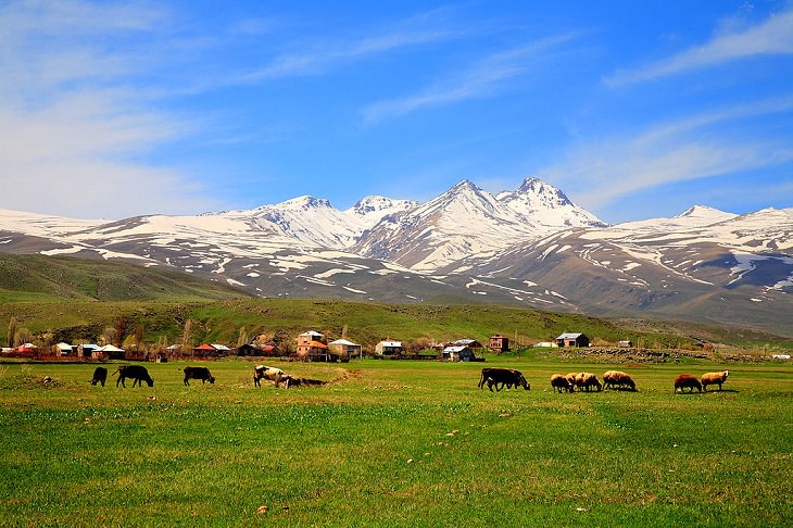 Must-see places in The Caucasus in Europe, Mount Aragats, a four-peaked volcano massif, in Armenia