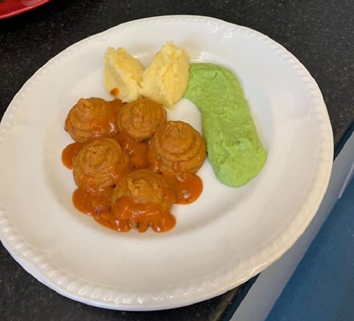 Delicious and healthy dishes made by Chef Kevin for nursing home, retirement home, care facility in Perthshire, Scotland, Pureed Meatballs