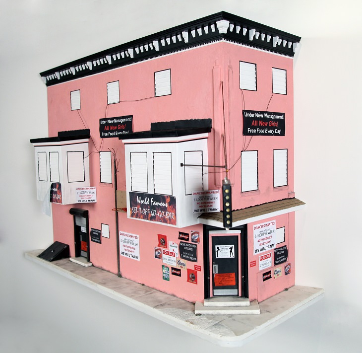 Miniatures Models of Old Buildings in Philadelphia By Drew Leshko, World Famous Set-It-Off Go-Go Bar