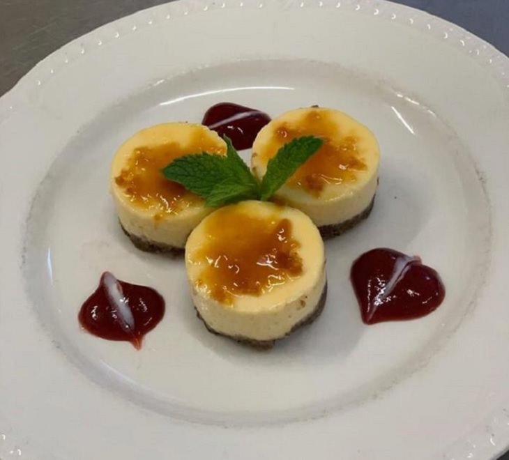 Delicious and healthy dishes made by Chef Kevin for nursing home, retirement home, care facility in Perthshire, Scotland, Free Standing Creme Brûlée On An Oreo Biscuit Base