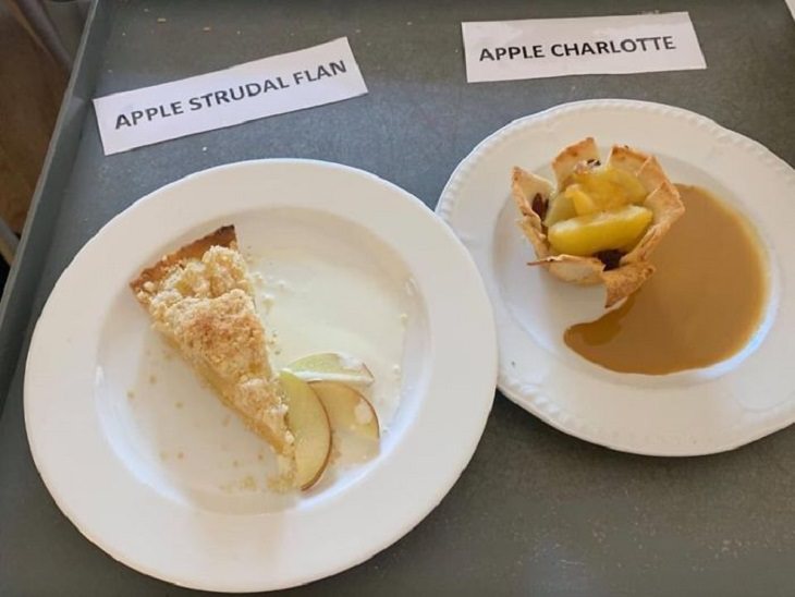 Delicious and healthy dishes made by Chef Kevin for nursing home, retirement home, care facility in Perthshire, Scotland, Apple Strudal Flan And Apple Charlotte