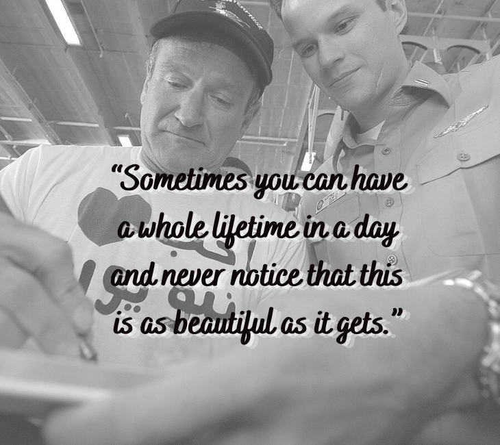 Beautiful, inspiring and funny quotes from comedian and actor Robin Williams, “Sometimes you can have a whole lifetime in a day and never notice that this is a beautiful as it gets.”