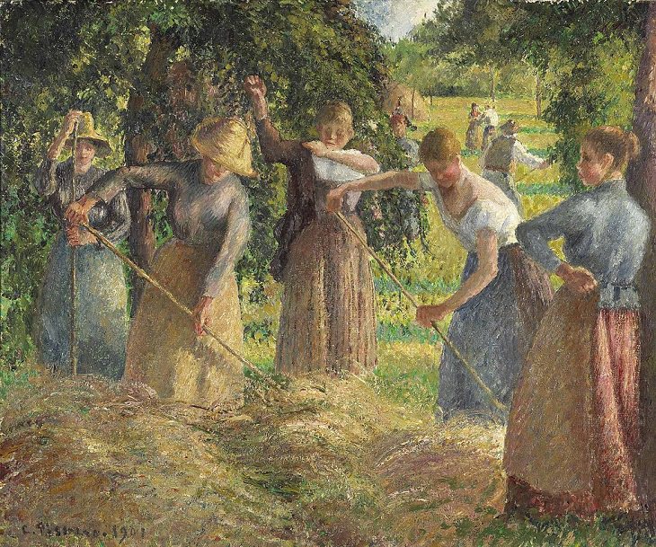 Best and most famous paintings by 19th century impressionist artist Camille Pissarro, Hay Harvest at Éragny, 1901