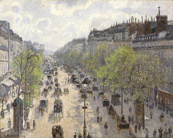 Best and most famous paintings by 19th century impressionist artist Camille Pissarro, Boulevard Montmartre, Spring, 1897