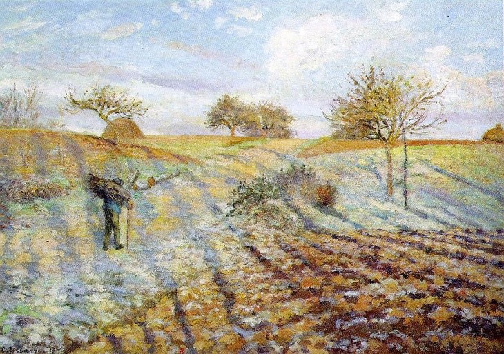 Best and most famous paintings by 19th century impressionist artist Camille Pissarro, White Frost/ Gelee blanche (Hoarfrost), 1873